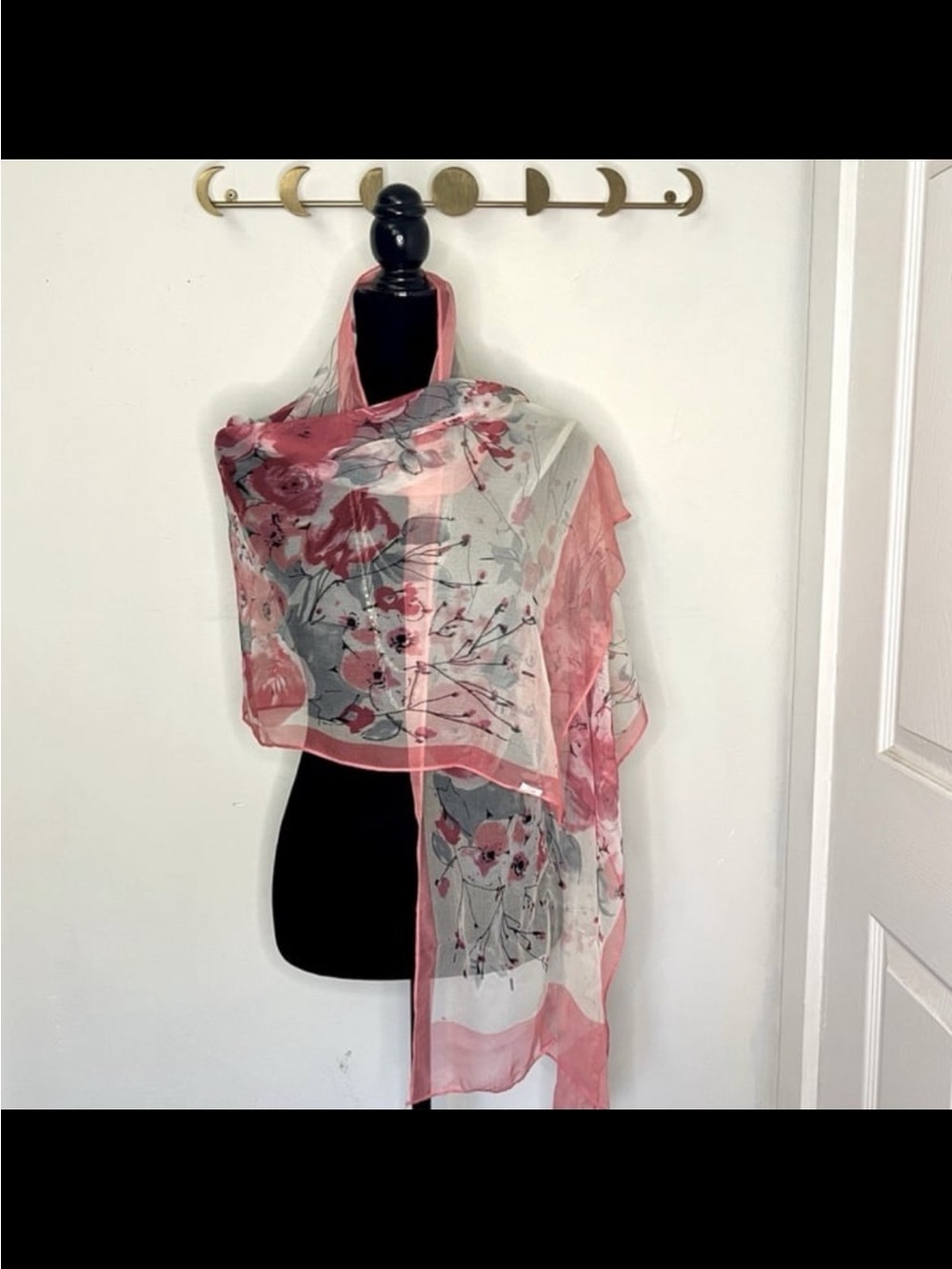 Vintage Floral Sheer Pink 100% silk floral Scarf Wrap